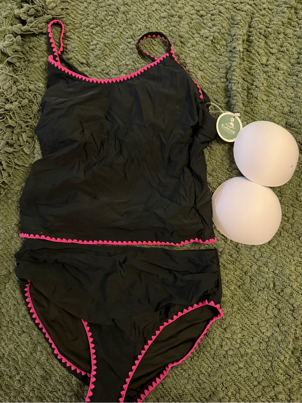 Black & Pink Trim High-Waist Tankini Bikini - Women's Swim - Picture 3 of 4